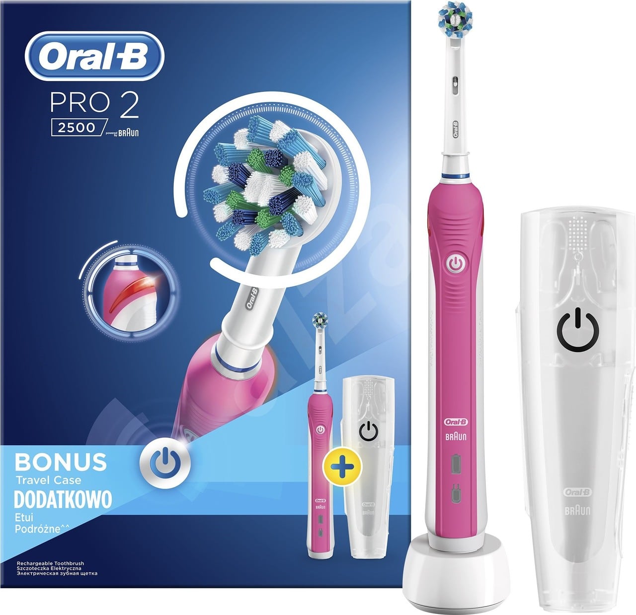 ORAL B POWER TOOTHBRSH PRO2 CROSSACTION (GIFTING) - PINK + TRAVEL CASE ORAL B POWER TOOTHBRSH PRO2 CROSSACTION (GIFTING) - PINK + TRAVEL CASE