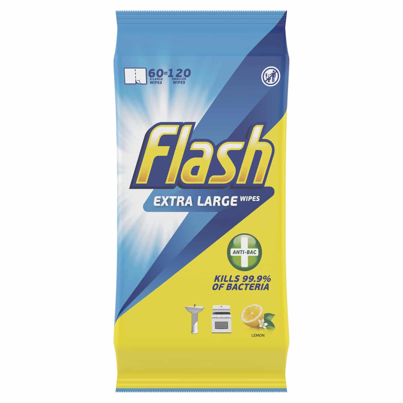 FLASH ANTIBACTERIAL XL WIPES BY 60