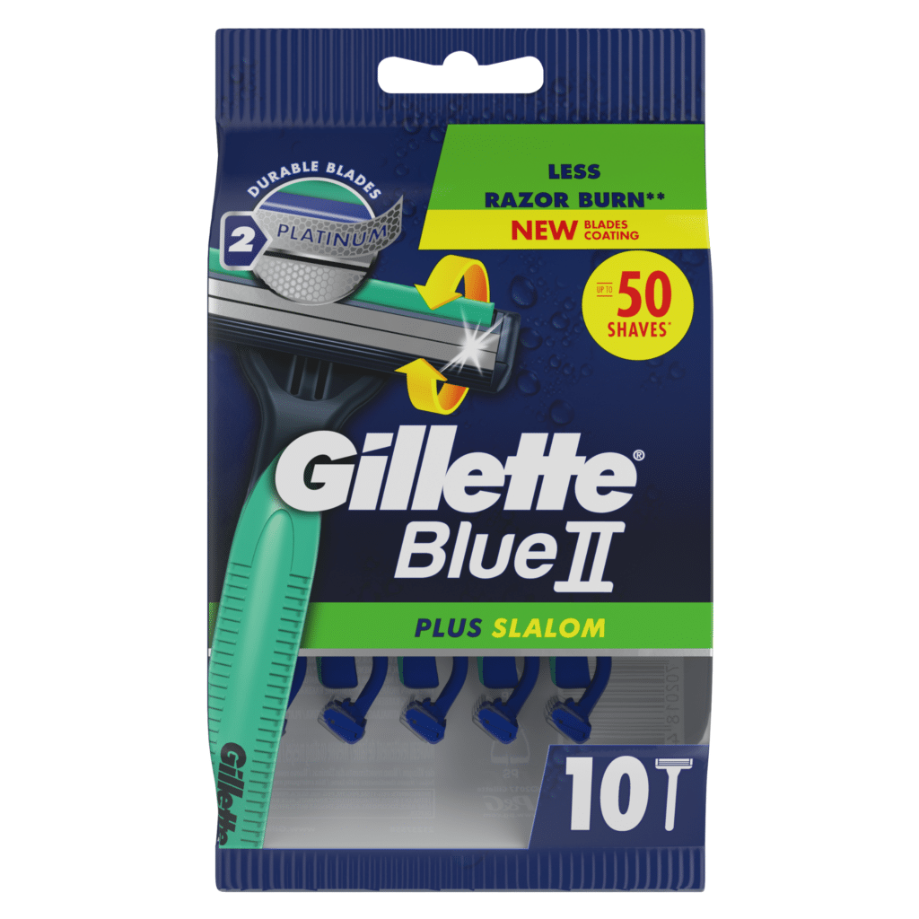 Rasoir Vintage Gillette Poignée Bleue Super Mince - Avec Lames Platine Et Lime, Excellent état