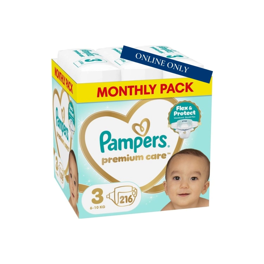 PAMPERS MONTHLY PACK PREMIUM 3 - 216 NAPPIES