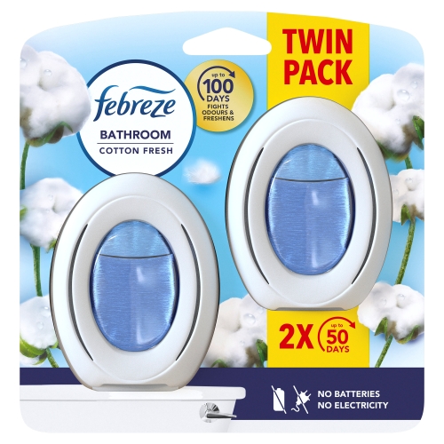 FEBREZE BATHROOM AIR FRESHENER COTTON FRESH 2X7.5ML TWIN PACK