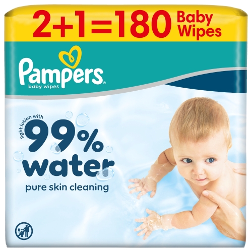 PAMPERS WIPES AQUA 99% 3X60 (2+1) WITH LID (NON-SUP)