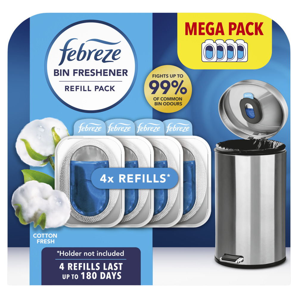 FEBREZE BIN FRESHENER REFILLS COTTON FRESH 4X 4.88ML (NEW)